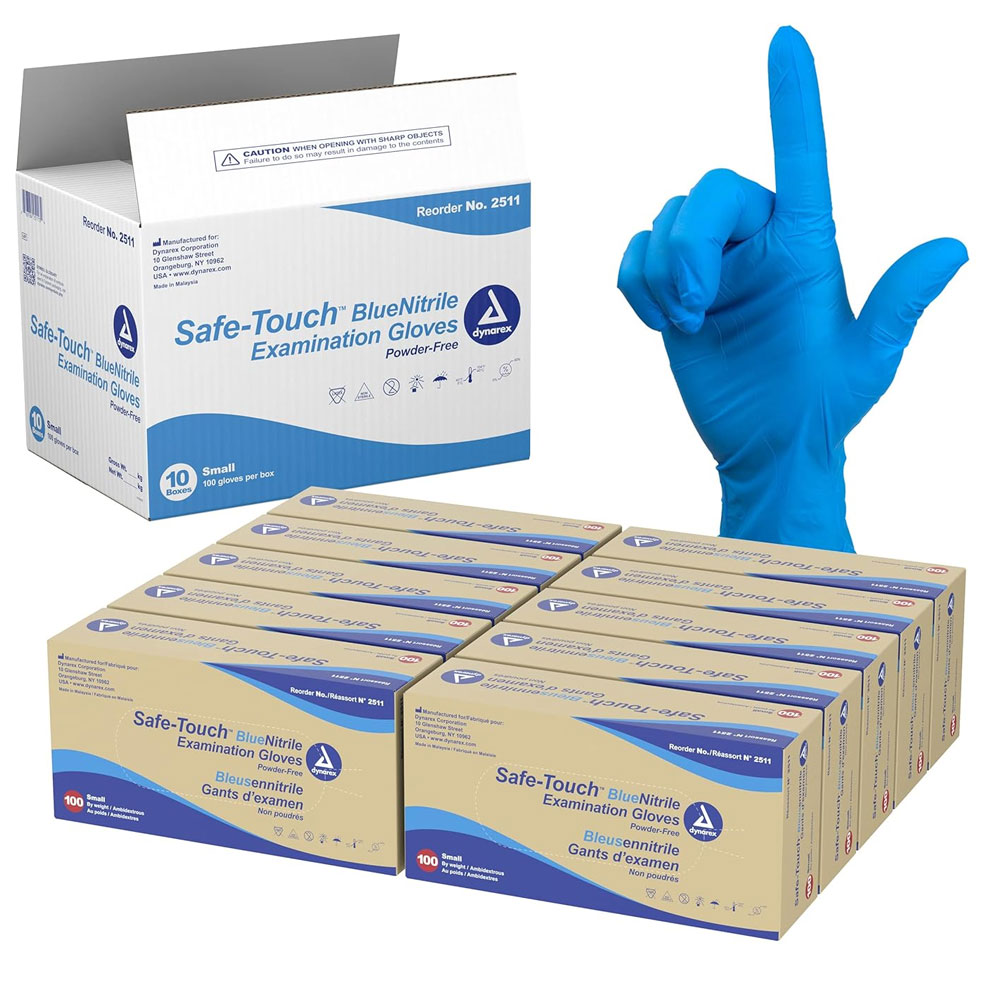 Dynarex Nitrile Exam Gloves – Powder-Free, Latex-Free - (Box of 10))