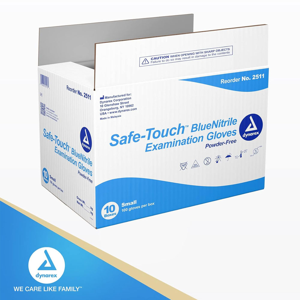 Dynarex Nitrile Exam Gloves – Powder-Free, Latex-Free - (Box of 10))