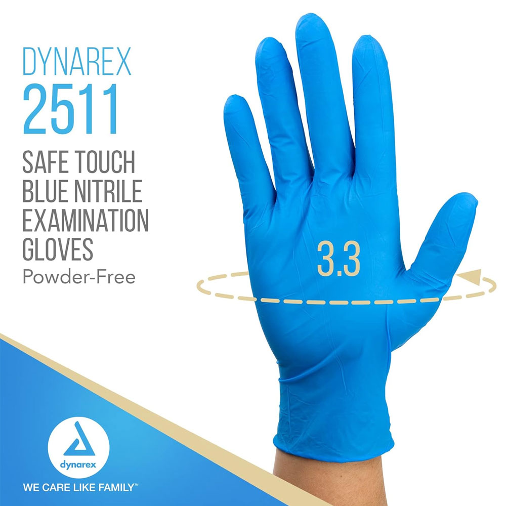 Dynarex Nitrile Exam Gloves – Powder-Free, Latex-Free - (Box of 10))