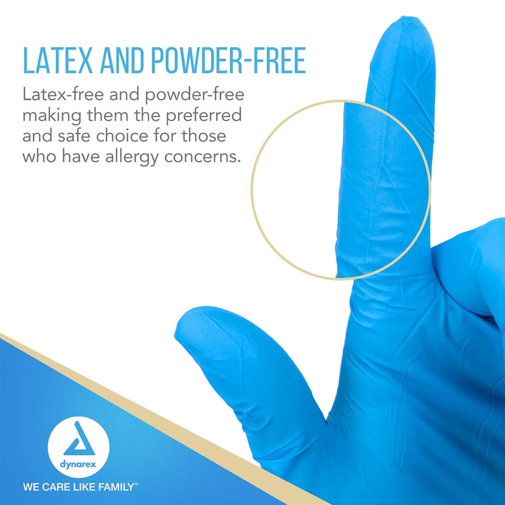 Dynarex Nitrile Exam Gloves – Powder-Free, Latex-Free - (Box of 10))
