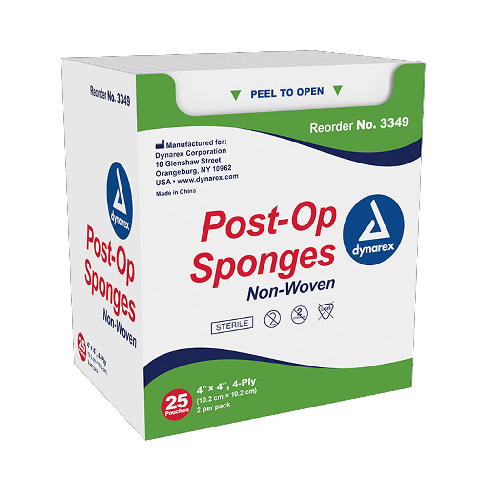 Dynarex Post-Op Sponge Sterile 2s – Soft, Sterile, and Highly Absorbent Wound Care Solution - (Box of 25)