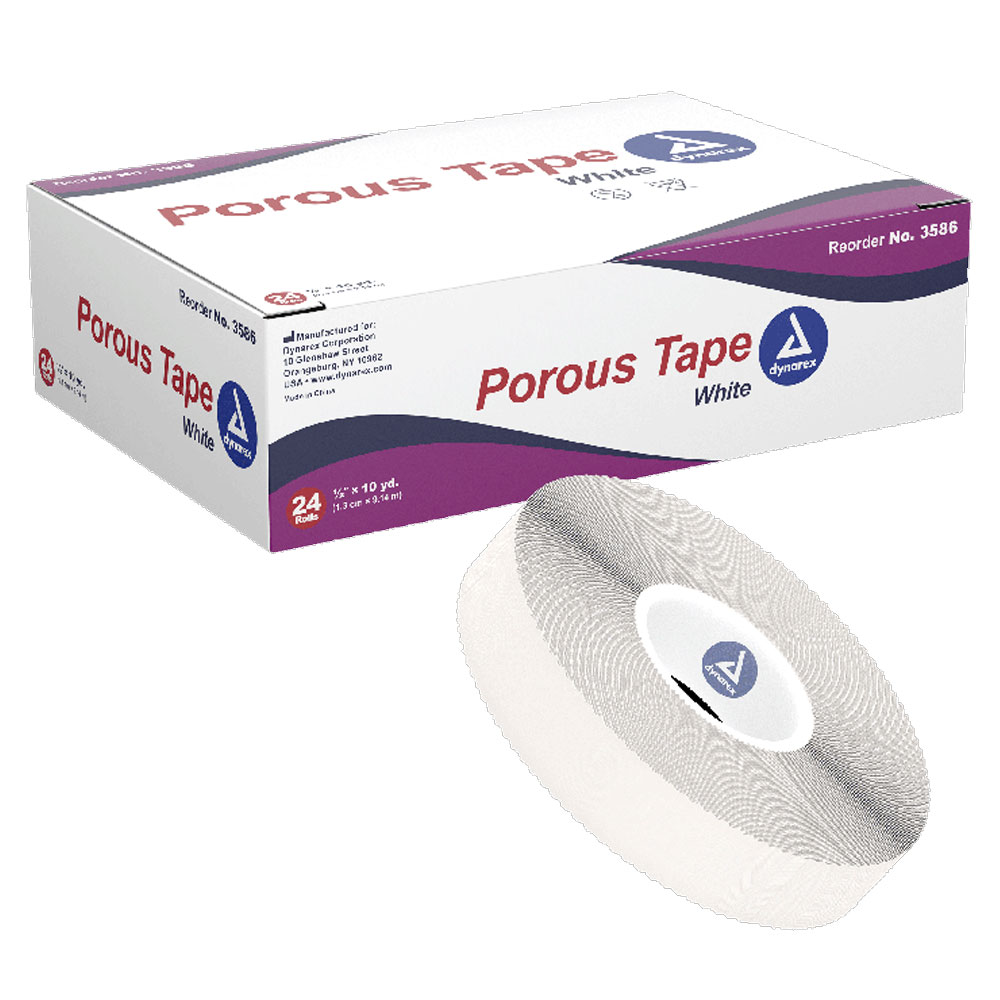 Dynarex Porous Tape 1/2" x 10 yds – Secure, Breathable Adhesive Tape for Medical & First Aid Use - (Box of 24)