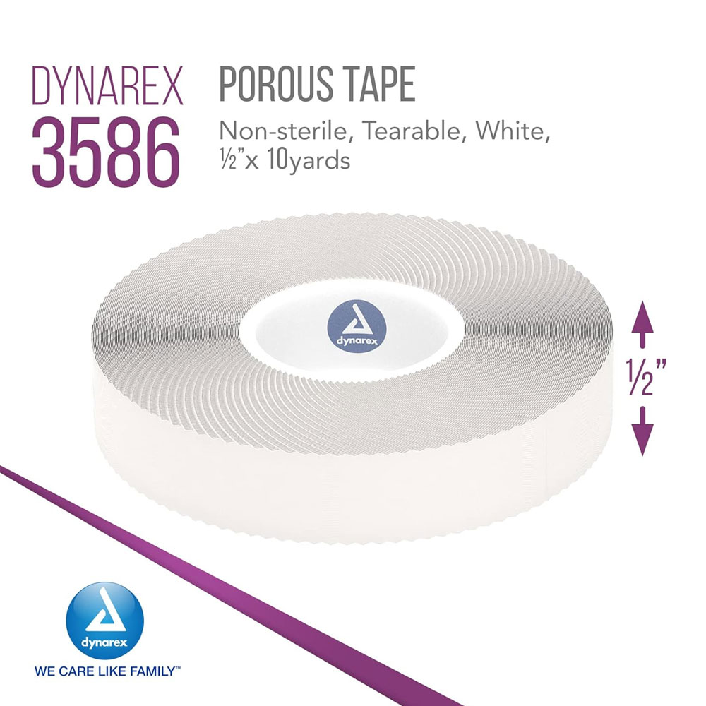 Dynarex Porous Tape 1/2" x 10 yds – Secure, Breathable Adhesive Tape for Medical & First Aid Use - (Box of 24)