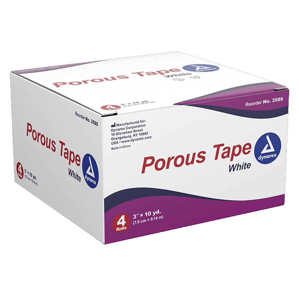 Dynarex Porous Tape 3" x 10 yds – Breathable, Hypoallergenic Medical Adhesive Tape -(Box of 4)