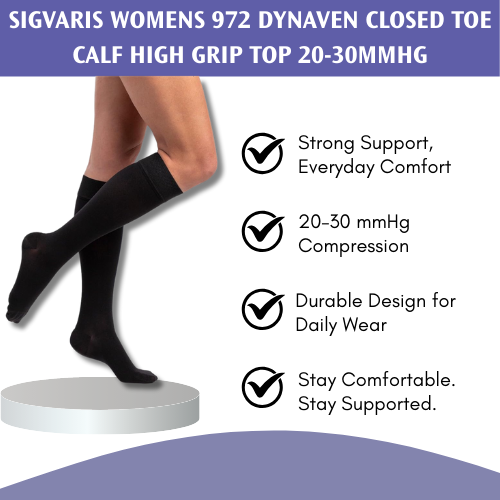 SIGVARIS Womens 972 Dynaven Closed Toe Calf High Grip Top 20-30mmHg