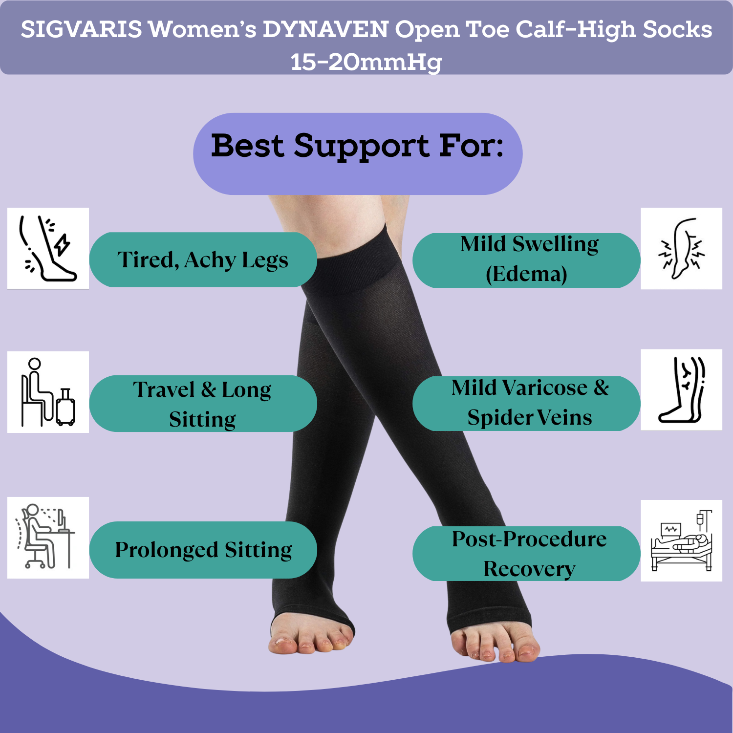SIGVARIS 971 DYNAVEN Open Toe Calf-High Socks 15-20mmHg