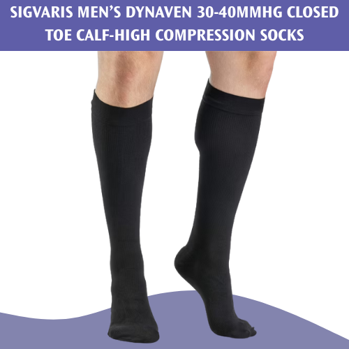 SIGVARIS Men’s DYNAVEN 30-40mmHg Closed Toe Calf-High Compression Socks