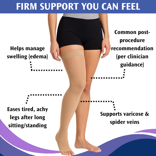 Sigvaris Dynaven Thigh High w/Grip Open Toe 20-30mmHg Unisex - Comfortable Thigh High Compression Support for Everyday Relief