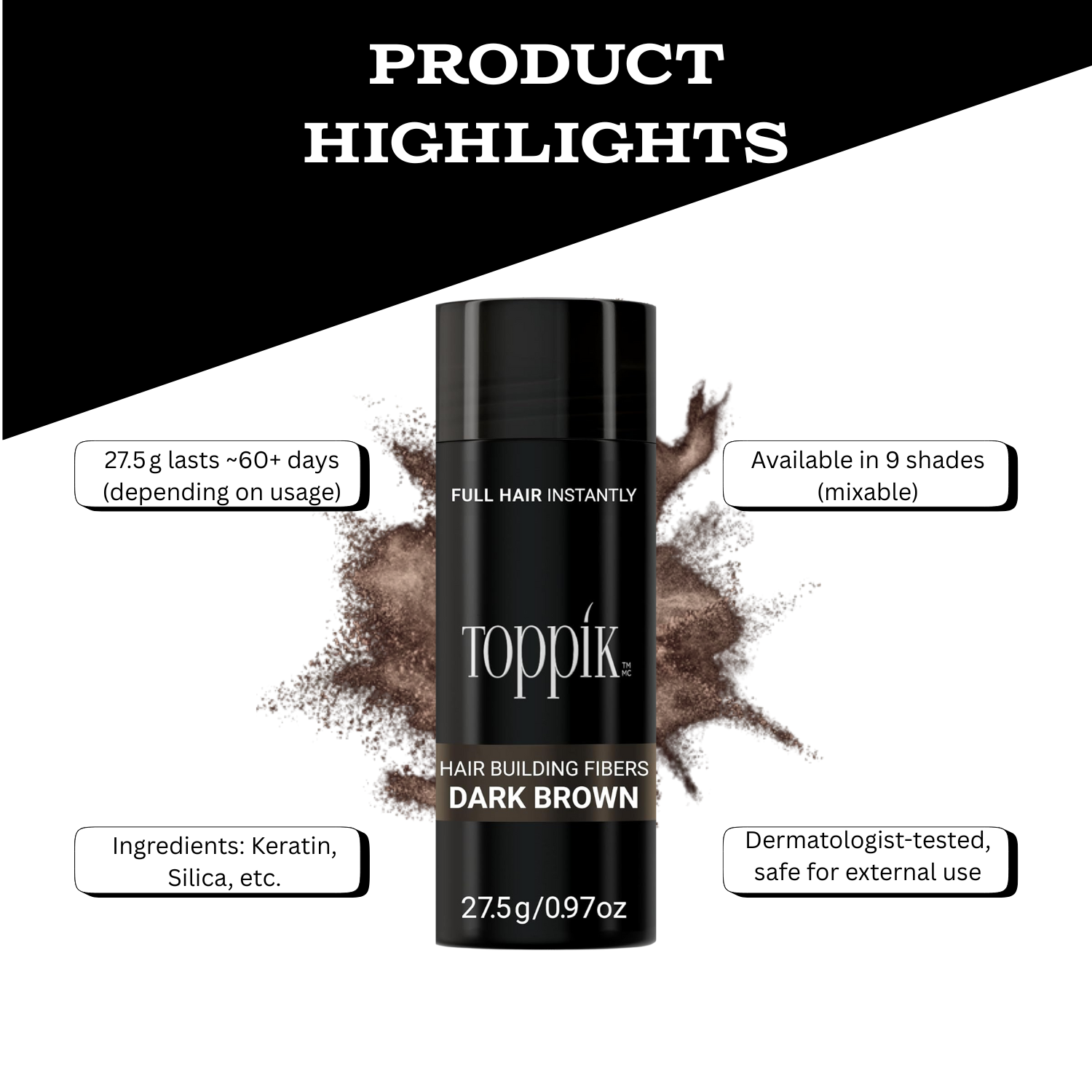 Toppik Hair Building Fibers Economy - Fuller Looking Hair in Seconds with Toppik 27.5g