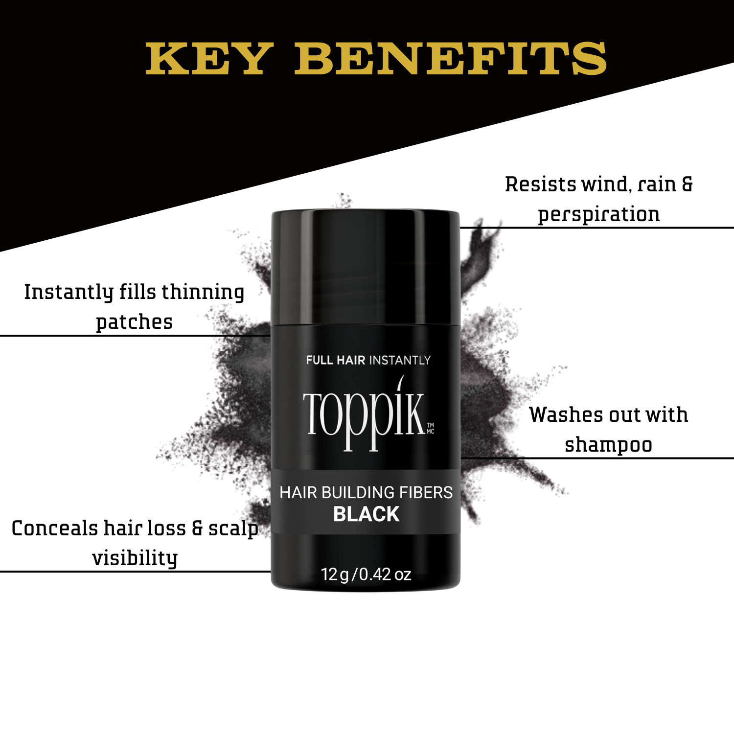 Toppik Hair Building Fibers - Regular 12g - Quick Cover for Thinning Hair