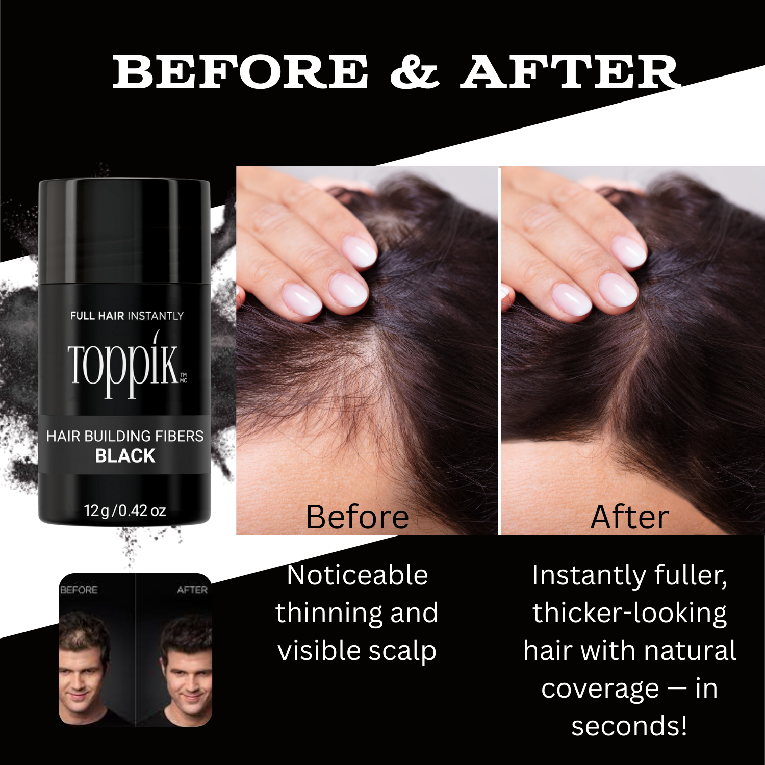 Toppik Hair Building Fibers - Regular 12g - Quick Cover for Thinning Hair