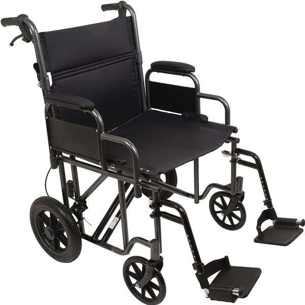  ProBasics 22 Inch Bariatric Steel Transport Chair-Silver Vein