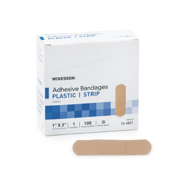 McKesson Adhesive Bandages 1 Inch x 3 Inch- Plastic - Bx/100