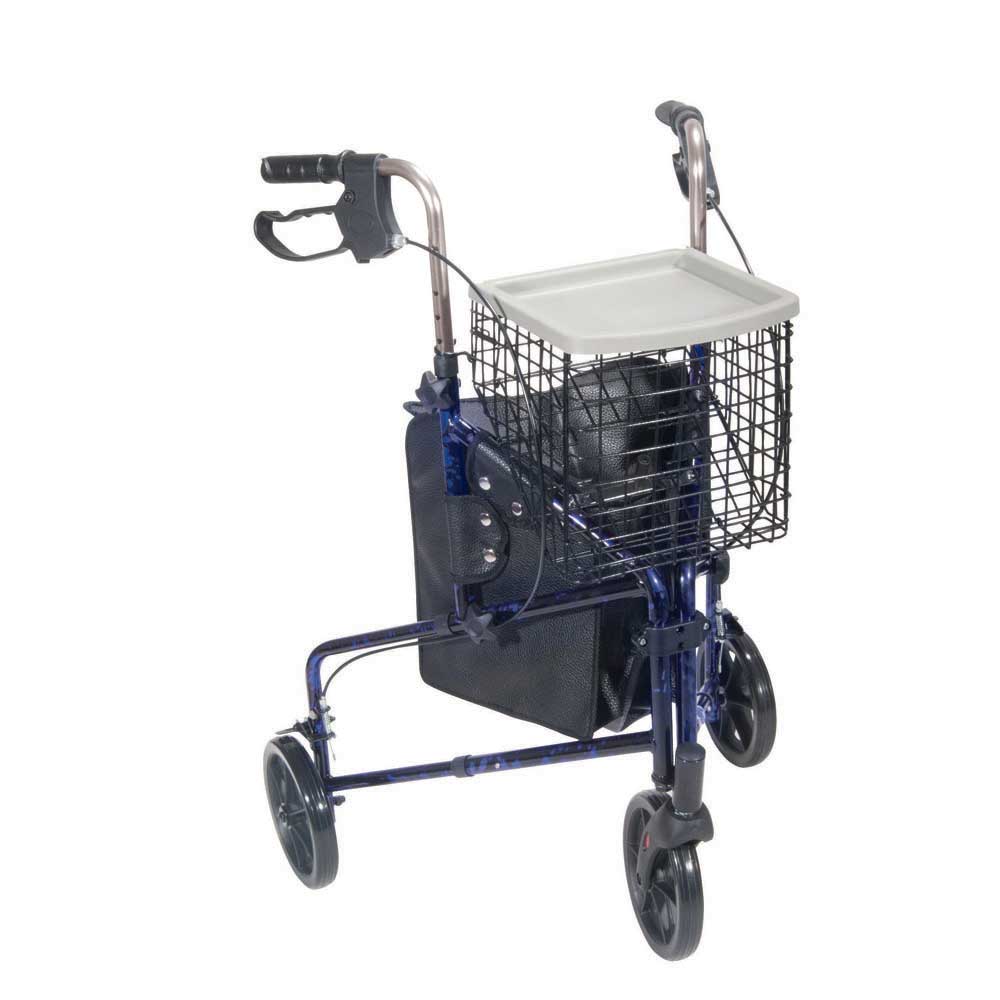 Drive Medical 3 Wheel Rollator With Basket Tray and Pouch