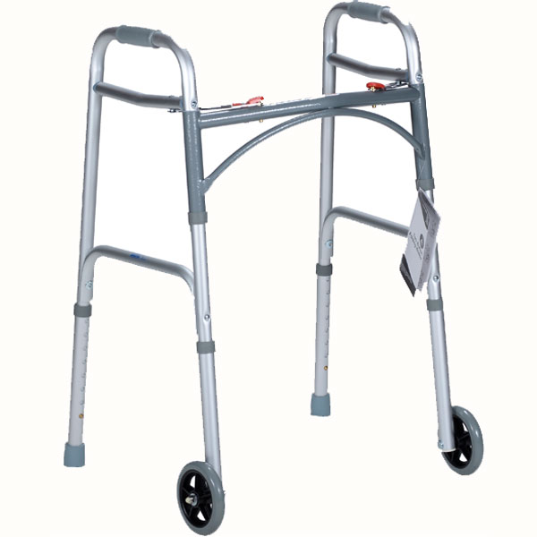 Dynarex Two Button Folding Walker with Wheels 4/Case