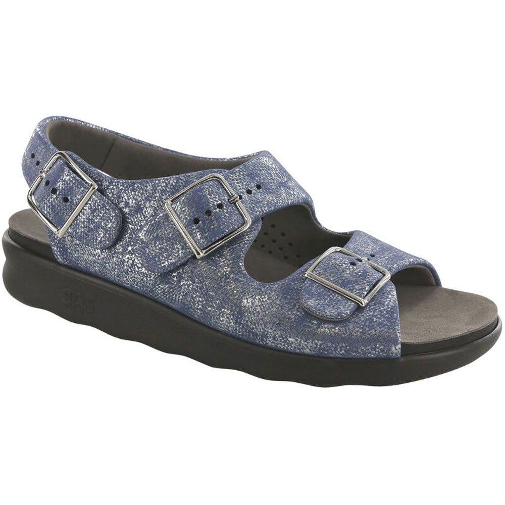 SAS Womens Relaxed Heel Strap Sandal-Silver/Blue