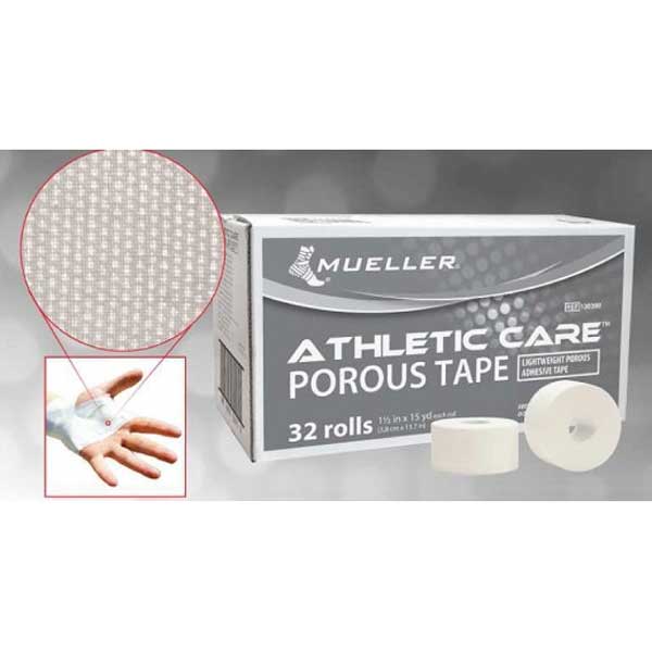 Mueller Athletic Care Porous Tape 1.5" x 15 Yards – Strong, Breathable Support for Athletes and Injury Prevention (32 Rolls)