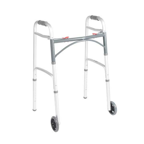 Drive Medical Deluxe Folding Walker 2 Button w/5" Wheels-4pk
