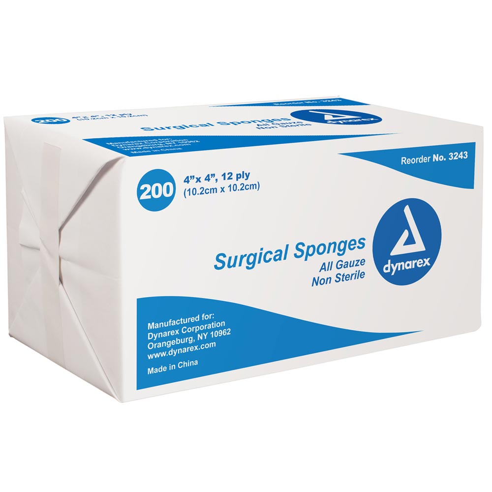 Open Box Dynarex Gauze Sponge Non-Sterile 2" x 2"  8 Ply 200/Box