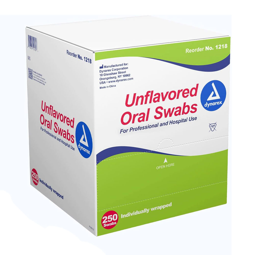 Dynarex Unflavored Oral Swabsticks – Soft, Gentle Oral Hygiene for Sensitive Mouths - (Box of 250)