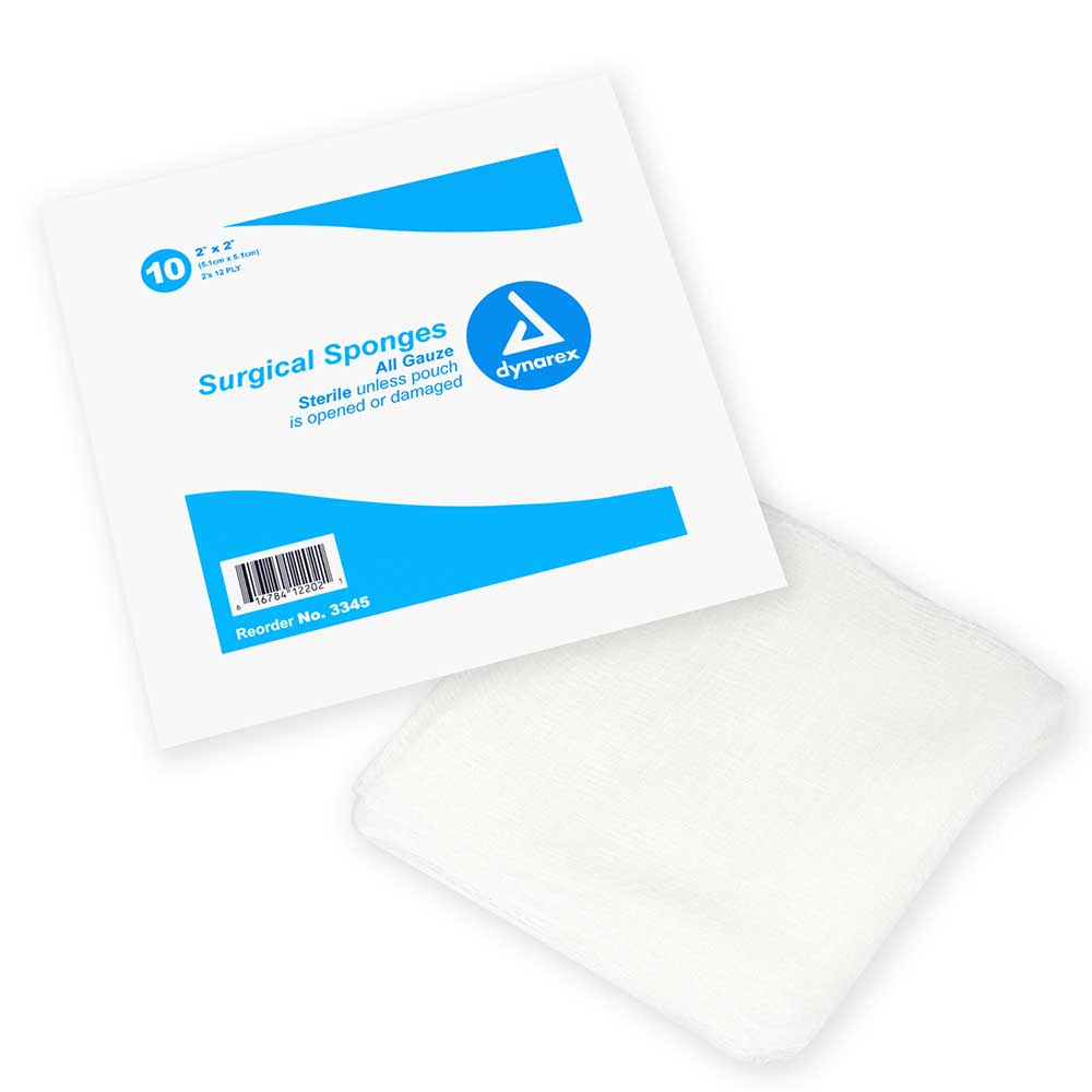 Dynarex Surgical Gauze Sponge Sterile 4 x 4" 12 Ply – Highly Absorbent & Low-Lint Wound Dressing - (Box of 10)