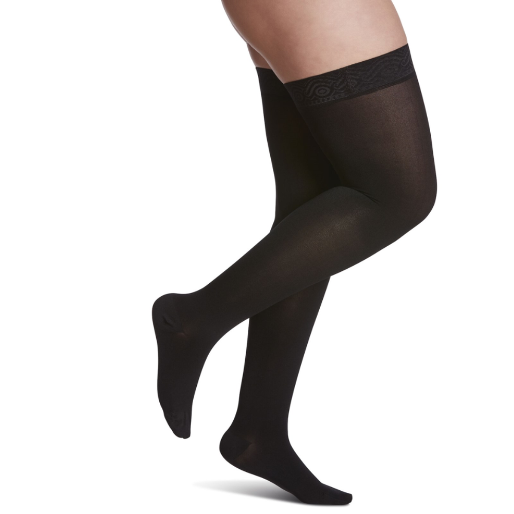 SIGVARIS Women's Essential Opaque Closed Toe Thigh-High w/ Grip-Top Compression Sock