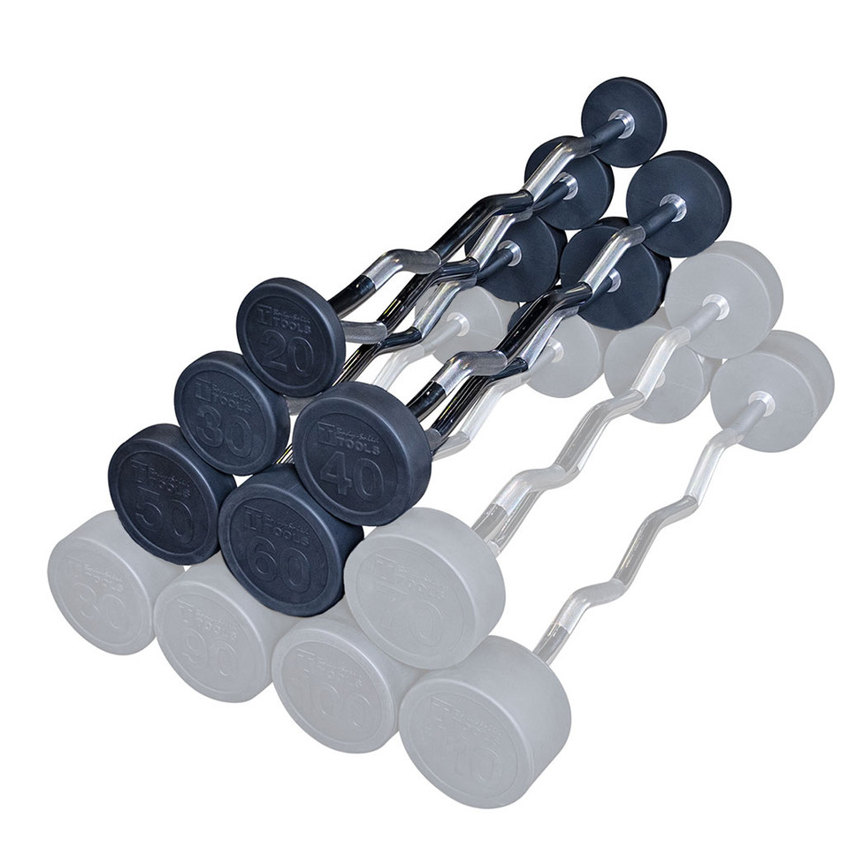 Body-Solid Rubber Coated Fixed Curl Barbell Pack, (1 each, 20, 30, 40, 50, 60lb) 5 total