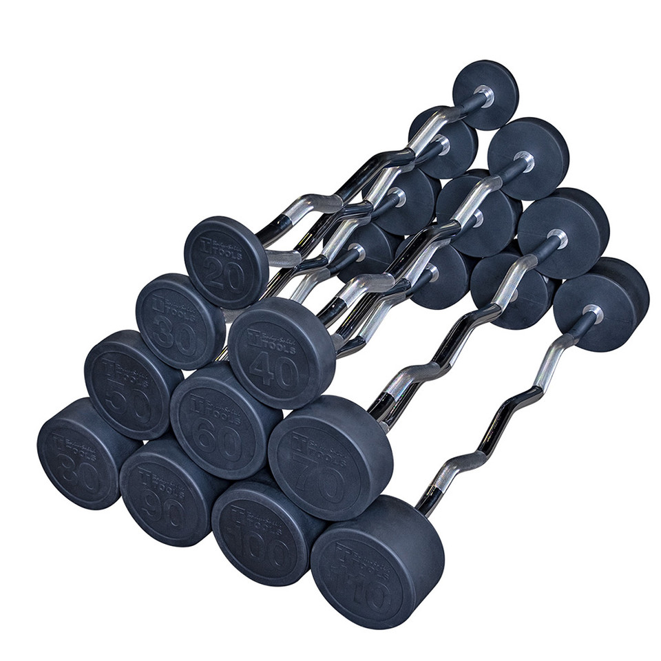 Body-Solid Rubber Coated Fixed Curl Barbell Pack, (1 each, 20, 30, …110lb) 10 total
