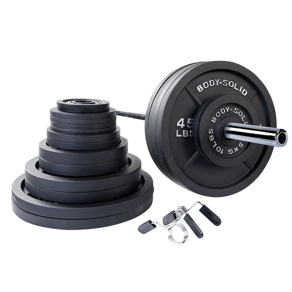 Body-Solid Cast Iron Olympic Weight Set with Chrome Barbell