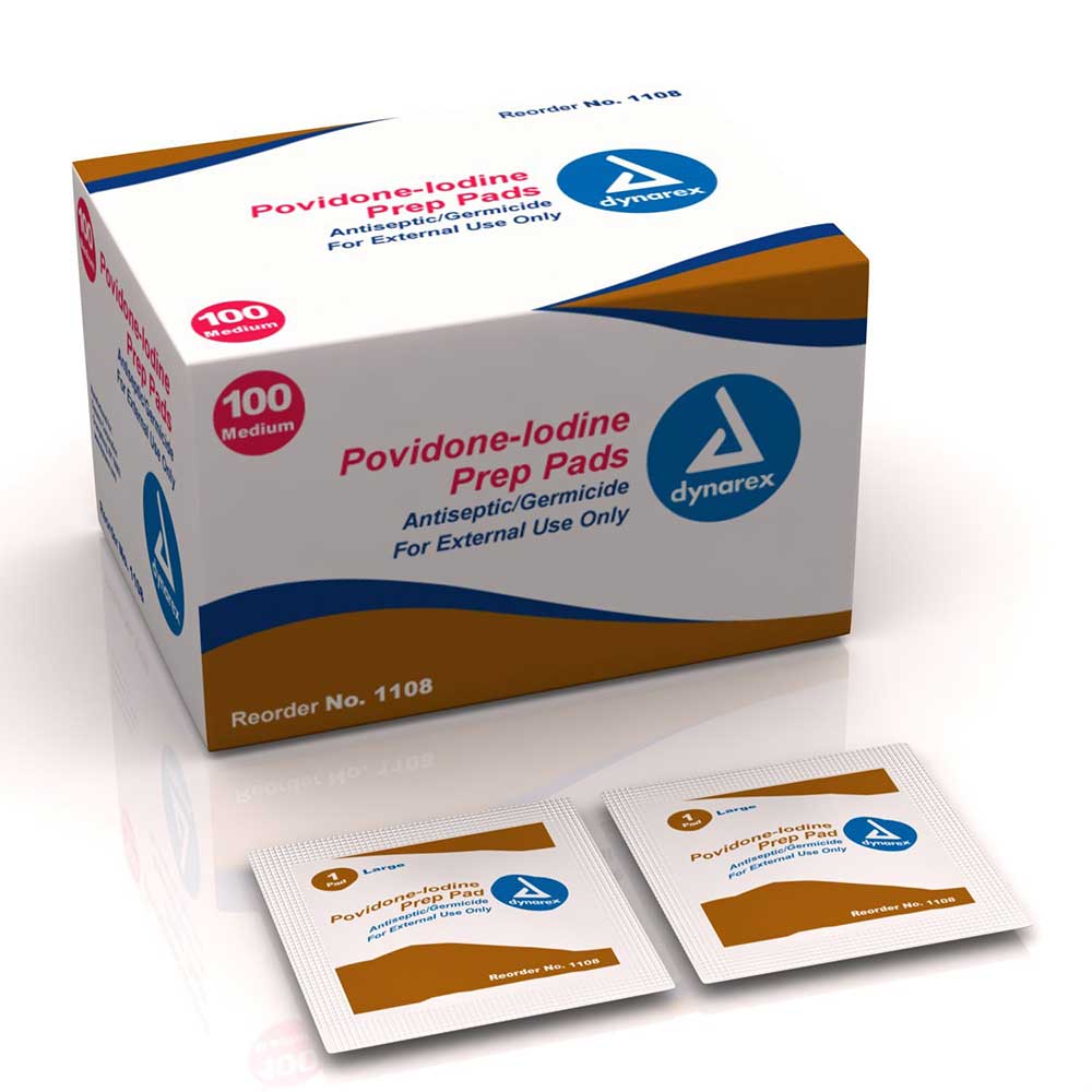 Dynarex Povidone Iodine Prep Pad Medium 100/Box