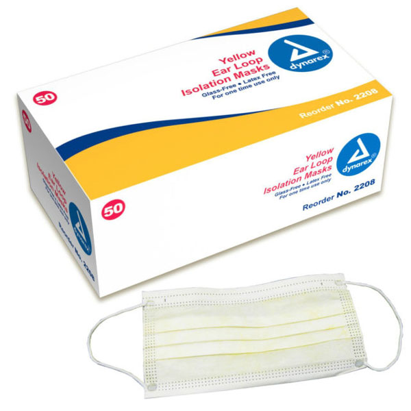 Dynarex Face Mask Ear Loop Procedure Yellow- 50/Case