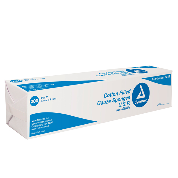  Dynarex Cotton Filled Gauze Sponge Non-Sterile 2x2 - 200/Box