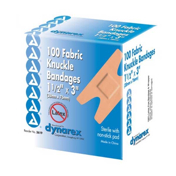 Dynarex Adhesive Fabric Knuckle Bandage 1.5 Inx3 In-100/Box