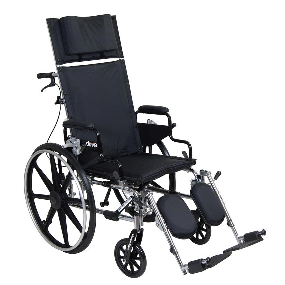 Drive Medical Viper Plus Reclining Wheelchair – 16 Inch Seat with Detachable Full Arms for Enhanced Comfort and Mobility