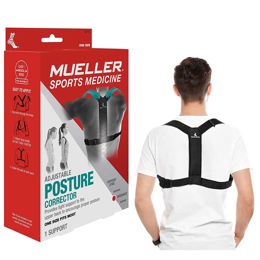 Mueller Adjustable Posture Corrector – Black OSFM Support for Spine Alignment & Everyday Comfort