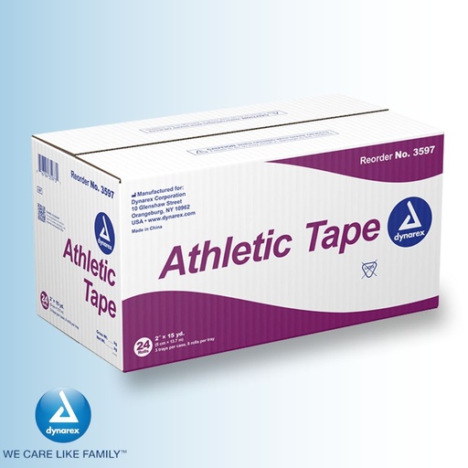 [3597-Case] Dynarex Athletic Tape 2" x 15 yds – Durable Sports Strapping Tape for Injury Prevention - (Case of 24)