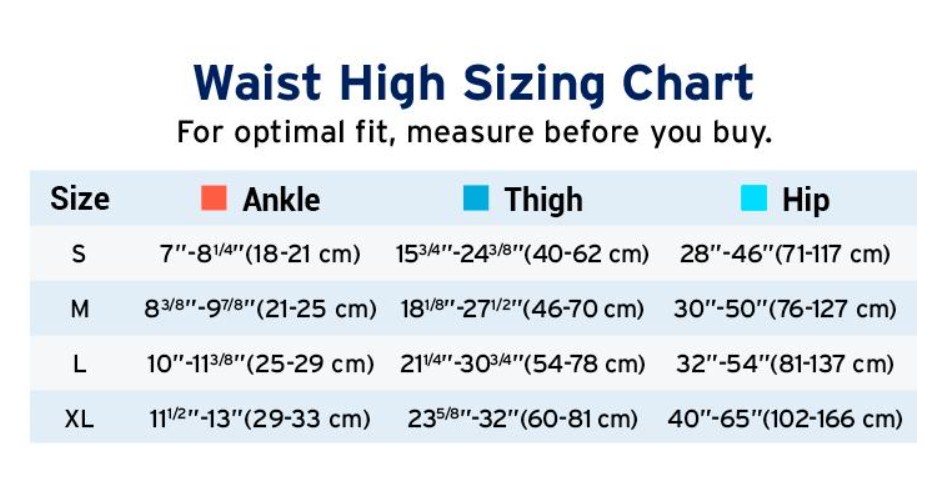 size guide - JOBST Relief Waist High 20-30mmHg Open Toe Compression Stockings - Black