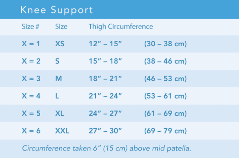 Size Chart of Breg Neoprene Knee Support for Daily Knee Stability and Comfort