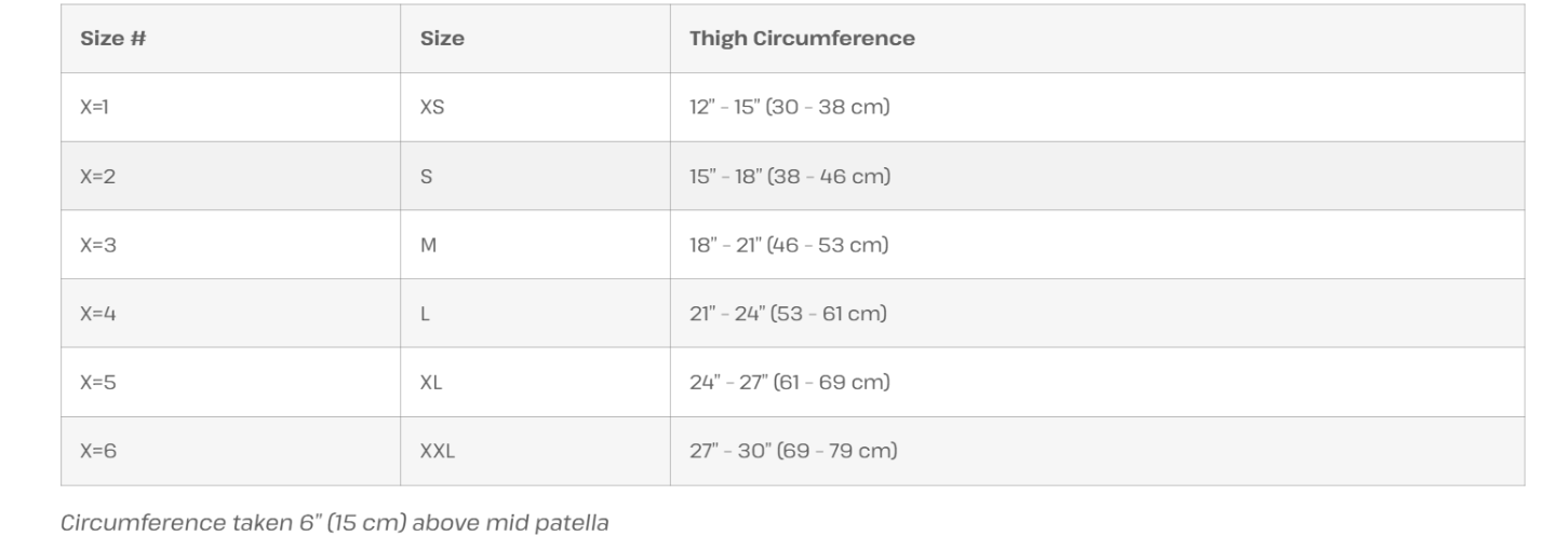 Size Chart - Breg Recover Knee Brace Airmesh Wraparound
