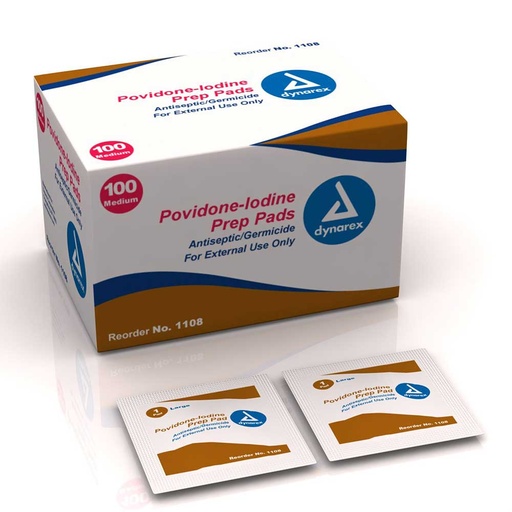 [1108] Dynarex Povidone Iodine Prep Pad Medium 100/Box