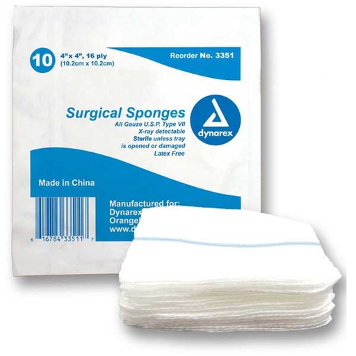 [3351] Dynarex Gauze Sponge Sterile 16-Ply - 128 Trays/Case