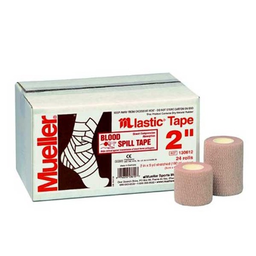 [130612] Mueller M Lastic Tape 2" x 5 Yard – Elastic Adhesive Tape for Sports, Rehab, and Injury Support (Case of 24)
